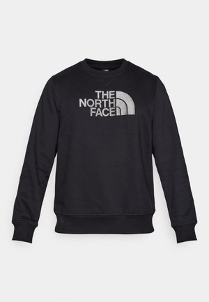 Sweatshirt negru dintr-un amestec de bumbac, cu un guler rotund, mâneci lungi și un logo alb proeminent cu accente curbate pe piept.