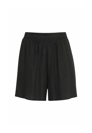 Bermuda nera con cintura elastica realizzata in tessuto leggero. Vestibilità comoda con una texture liscia e un design semplice, adatta per un abbigliamento casual.