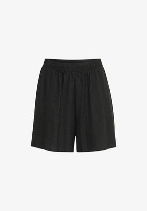 Shorts noirs à taille élastique en tissu léger. Coupe décontractée avec une texture lisse et un design simple, adaptés pour un usage casual.