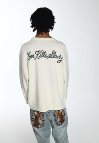 Ed Hardy SKULL IN FLAMES JAQUARD - Strickpullover - ecru black
