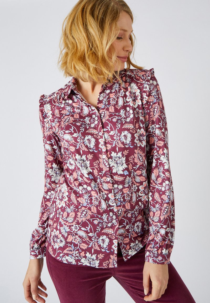 Damart À VOLANTS - Camicia - bordeaux fleuri