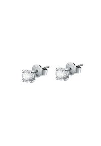 Orecchini a bottone in argento sterling con pietre rotonde in zirconia cubica trasparente incastonate in montature a quattro griffe, con una finitura lucida.