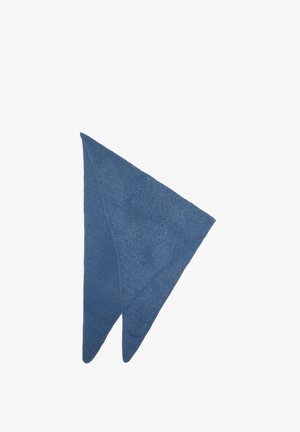 Dreieckiger blauer Schal aus weichem, strukturiertem Stoff; mit spitzen Enden und glatter Oberfläche.