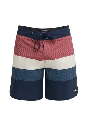 Miesten uimashortsit, joissa on vuorottelevat raidat punaisena, kermanvärisenä ja sinisenä. Valmistettu kevyestä materiaalista, musta kiristysnauha vyötäröllä ja logotunnus.