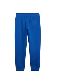 Blauwe joggingbroek met een elastische tailleband en smalle boorden. Inclusief een patchzakje aan de achterkant. Gemaakt van zachte, gladde stof.