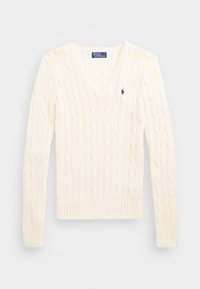 CABLE KNIT COTTON V NECK SWEATER - Trui - offwhite