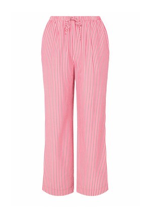 Pink-weiße, vertikal gestreifte Hosen mit elastischem Bund und vorderer Kordel, mit lockerem, gerade geschnittenem Bein.