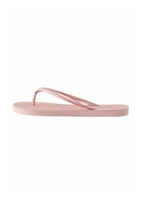 Infradito rosa con suola texturizzata e due cinturini sottili. I cinturini sono realizzati in materiale flessibile e hanno un design minimalista.