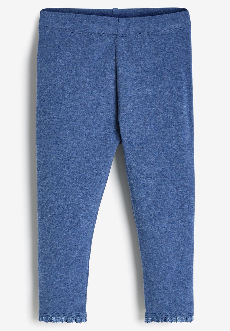 Leggings blu in maglia con una tessitura morbida, caratterizzati da una vita comoda e orli ondulati alla caviglia.