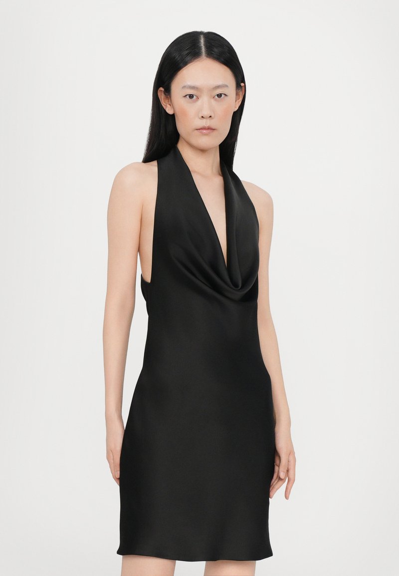 cross front frill detail cut out mini dress in black Francisca Black Mini Dress Black / XL main image 1