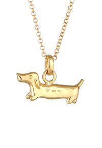 Guldfarvet halskæde med et dachsund vedhæng med glat overflade og detaljeret design, vedhæftet en fin kæde. Mærket med 925.
