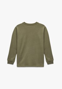 Lange mouwen shirt in olijfgroen katoen, met een ronde halslijn en geribde manchetten, met een gladde textuur en zonder zichtbare grafische elementen.