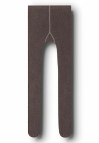 Leggings marroni a coste con vita elastica e una scollatura a forma di U nella parte anteriore, caratterizzati da cuciture lisce e una texture morbida.