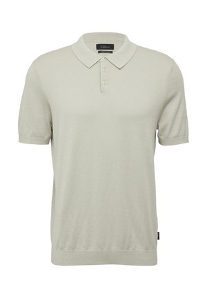 Heren polo shirt met korte mouwen in lichtgrijs, gemaakt van zachte stof, met een klassieke kraag en een knoopsluiting met drie knopen. Eenvoudig ontwerp zonder patronen.