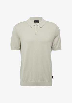 Heren polo shirt met korte mouwen in lichtgrijs, gemaakt van zachte stof, met een klassieke kraag en een knoopsluiting met drie knopen. Eenvoudig ontwerp zonder patronen.