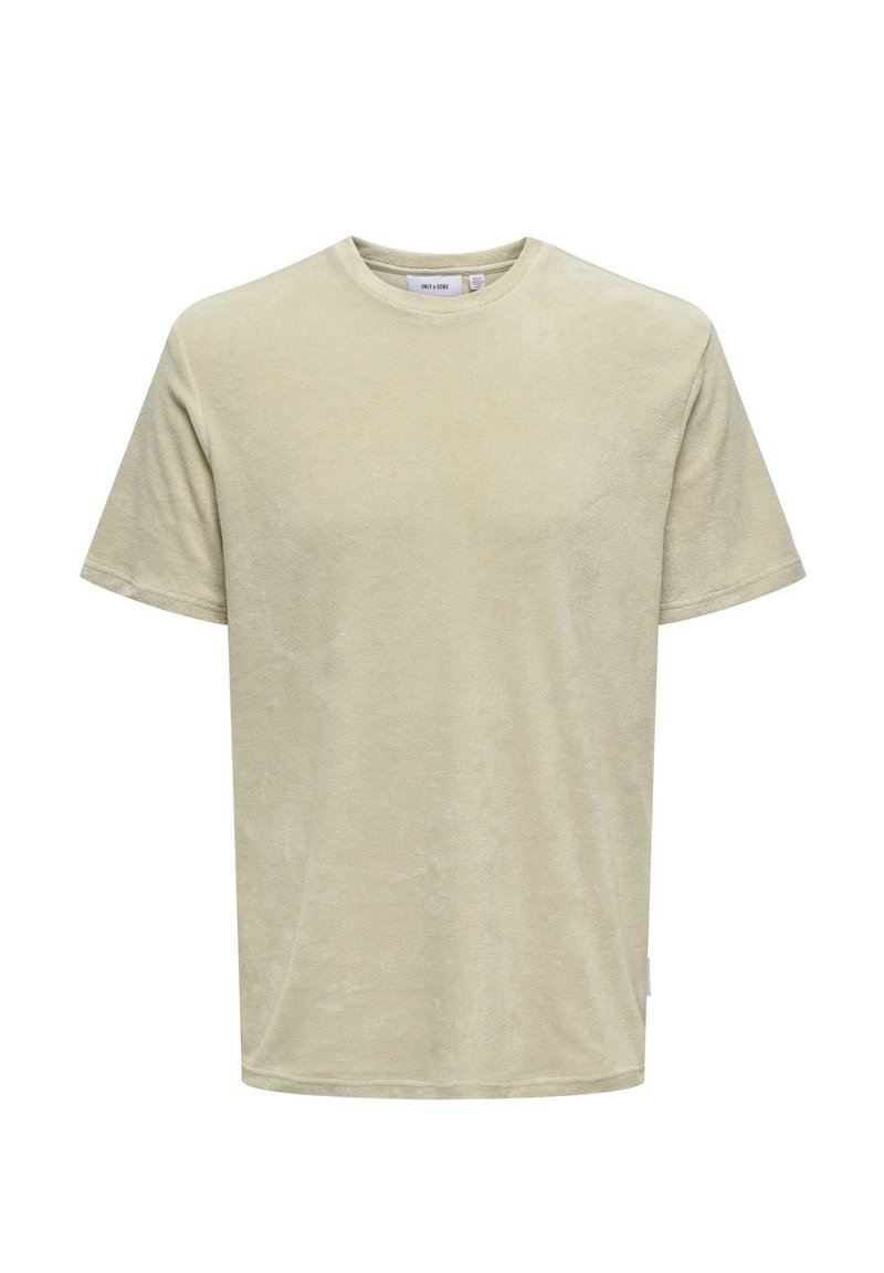 Hellgrünes, kurzärmeliges T-Shirt aus weichem Stoff. Es hat einen klassischen Rundhalsausschnitt und eine entspannte Passform. Keine sichtbaren Muster oder Akzente.