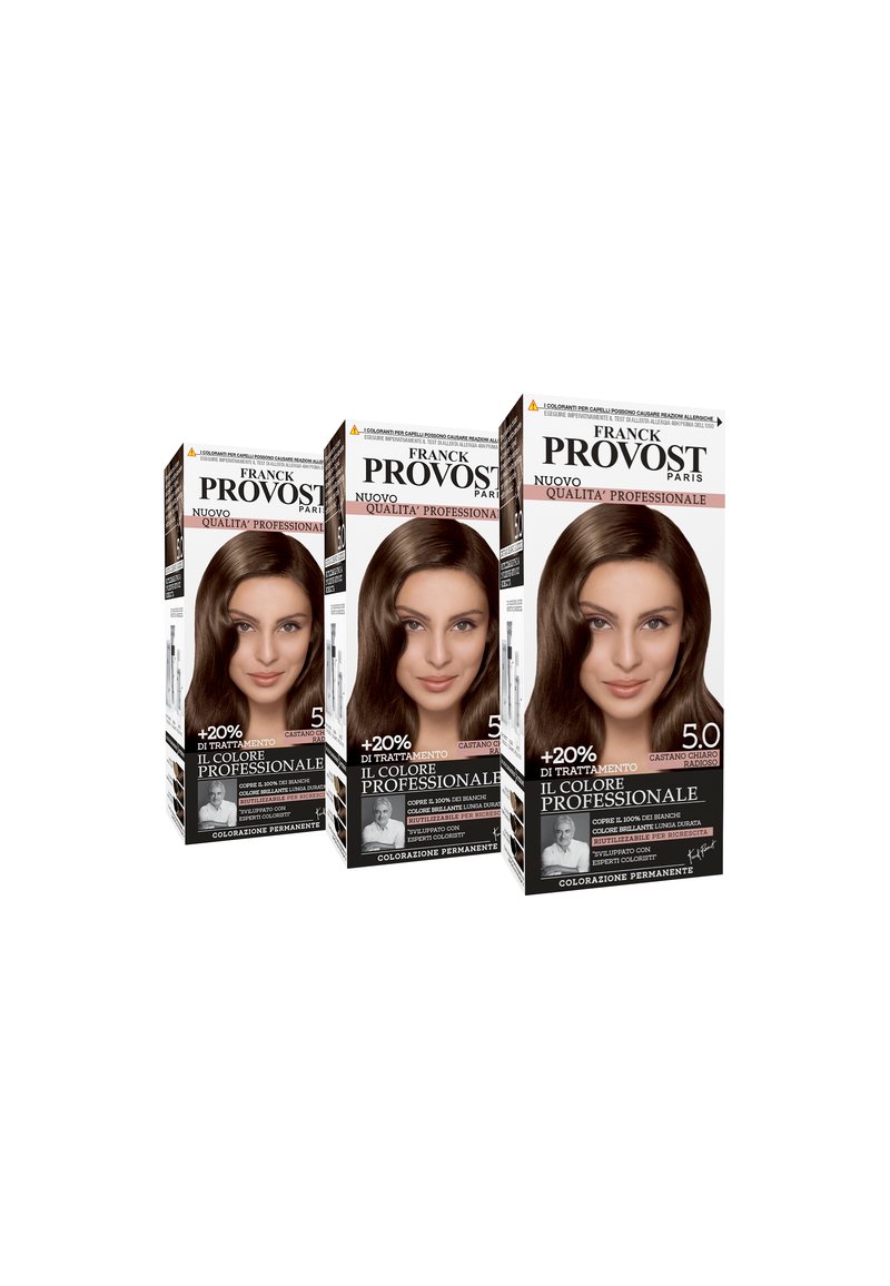 Franck Provost - FRANCK PROVOST TINTA CAPELLI COLORE PROFESSIONALE A DOMICILIO VALORIZZA RIFLESSI E BRILLANTEZZA PENNELLO DI PRECISIONE INCLUSO - 3 PACK - Tinte capelli - castano chiaro radioso, Ingrandire