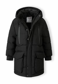 Melnā pūkaina jaka ar kapuci, aprīkota ar rāvējslēdzēju krūšu kabatām, pogājamām priekšējām kabatām un lielām plāksteru kabatām. Dūmaka tekstūra un ribota krāsa.