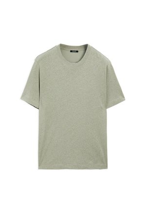T-shirt di cotone verde chiaro con maniche corte e colletto tondo. Tessuto liscio e vestibilità leggermente rilassata. Nessun motivo o dettaglio visibile.