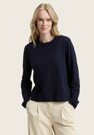 MIT RUNDHALSAUSSCHNITT - Strickpullover - knitted navy melange