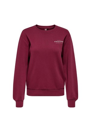 Sweatshirt bordeaux en tissu mélangé coton, avec un col rond, des poignets côtelés et un petit logo imprimé sur la poitrine.