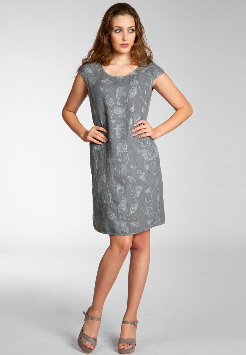 Damen Freizeitkleider | Caspar LEINENKLEID Freizeitkleid grau - IO59544 Damen Freizeitkleider | Caspar LEINENKLEID Freizeitkleid grau - IO59544