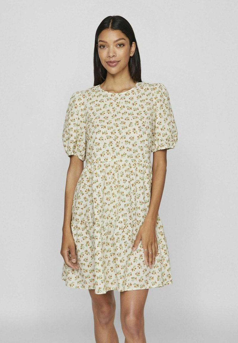 VILA MIDI KURZÄRMELIGES - Freizeitkleid - egret