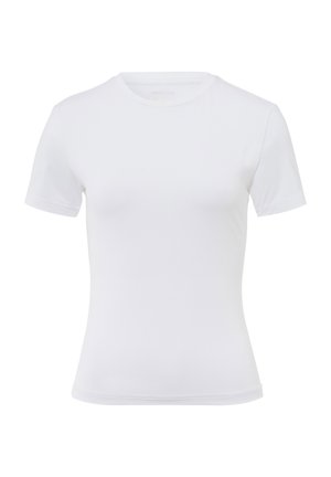 Korte mouwen, aansluitend wit T-shirt gemaakt van een katoenmix. Beschikt over een ronde hals en een zachte, lichte textuur. Geen zichtbare logo's.