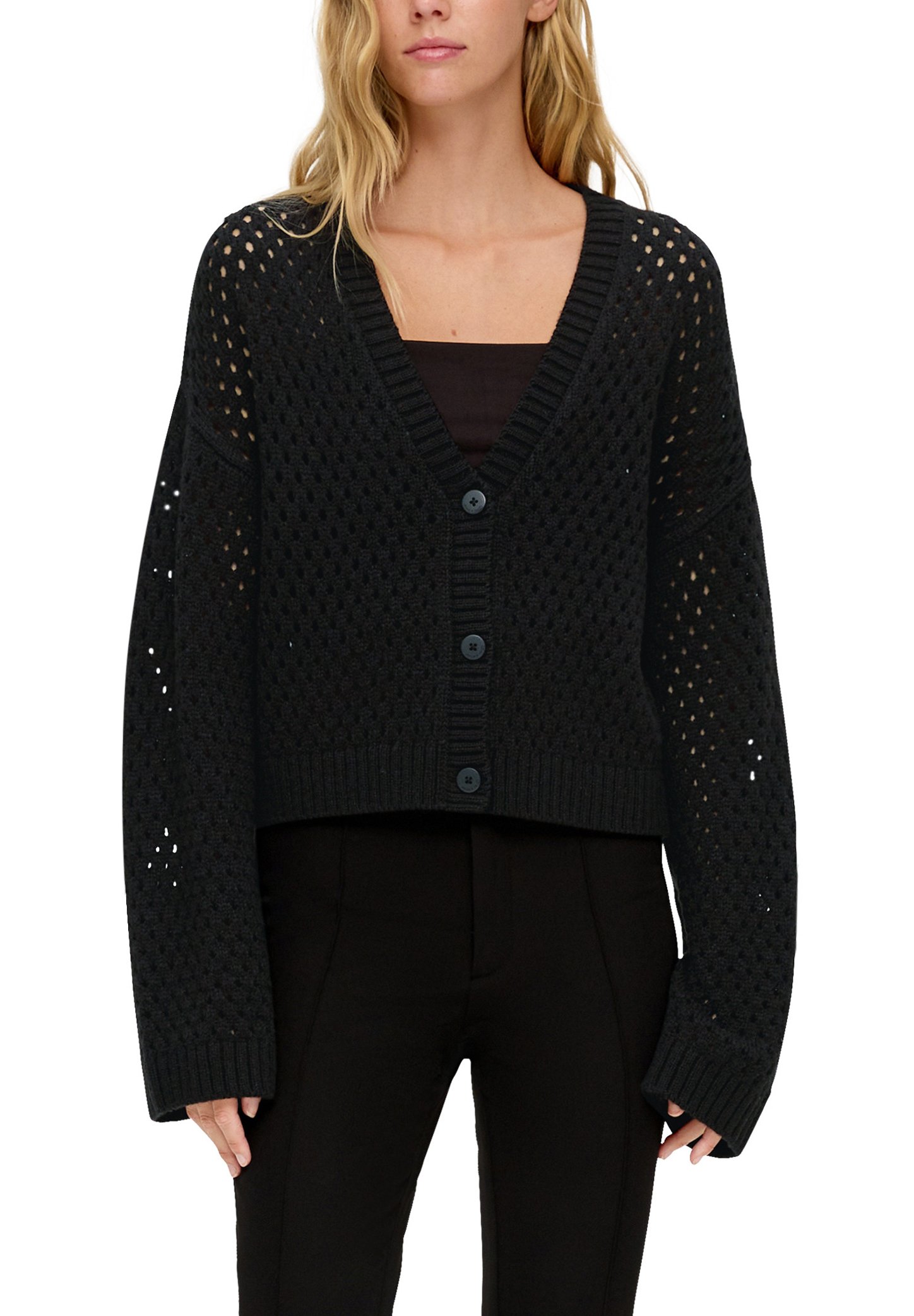 strickjacke lochmuster schwarz