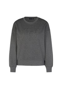 Sweat-shirt gris foncé à manches longues avec poignets et ourlet côtelés, présentant une broderie ton sur ton "JOOP!" sur la poitrine et un col rond.