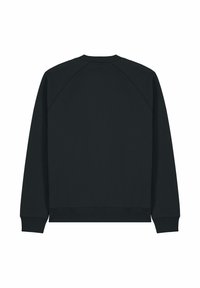 Sweatshirt noir avec un col rond côtelé, des manches raglan et une texture douce. Le design est simple, sans logos ni motifs visibles.