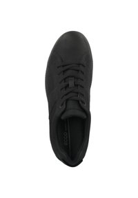 Schwarzer Schnürschuh mit strukturiertem Leder und Mesh-Obermaterial. Abgerundete Zehenpartie, weiche Innenausstattung und eindeutiges Logo sichtbar auf der Innensohle.