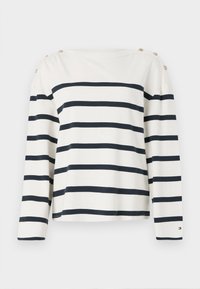 BUTTON BOAT TEE - Topper langermet - ivory silk/dark night navy