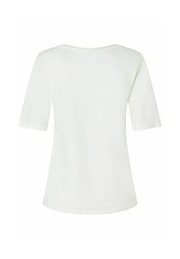 White cotton t-shirt with short sleeves, round neckline, and smooth texture. No patterns or embellishments visible. Back view shown.