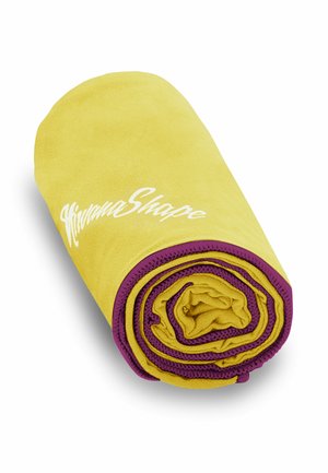 Strandtuch - gelb   violetter rand