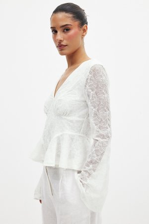 SEAM DETAIL LONG SLEEVE  - Blusa - offwhite