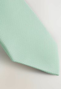 Cravate vert menthe avec un motif texturé. Design slim avec une extrémité pointue, fabriquée en tissu tissé.