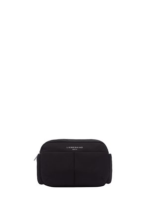 Sac bandoulière rectangulaire noir avec poche avant zippée et logo "Liebeskind Berlin" blanc en haut au centre.