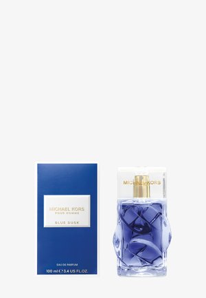 Michael Kors Blue Dusk Eau de Parfum 100 ml con flacone in vetro blu testurizzato e confezione blu e bianca coordinata.