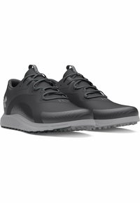 Zapatillas deportivas negras con parte superior sintética texturizada, acentos grises, diseño con cordones y suela de goma con patrón. Construcción ligera y duradera.