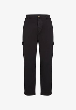 Sorte cargo-bukser lavet af en bomuldsblandingsstof, med lige ben, forlommer og sidelommer med knaplukning.
