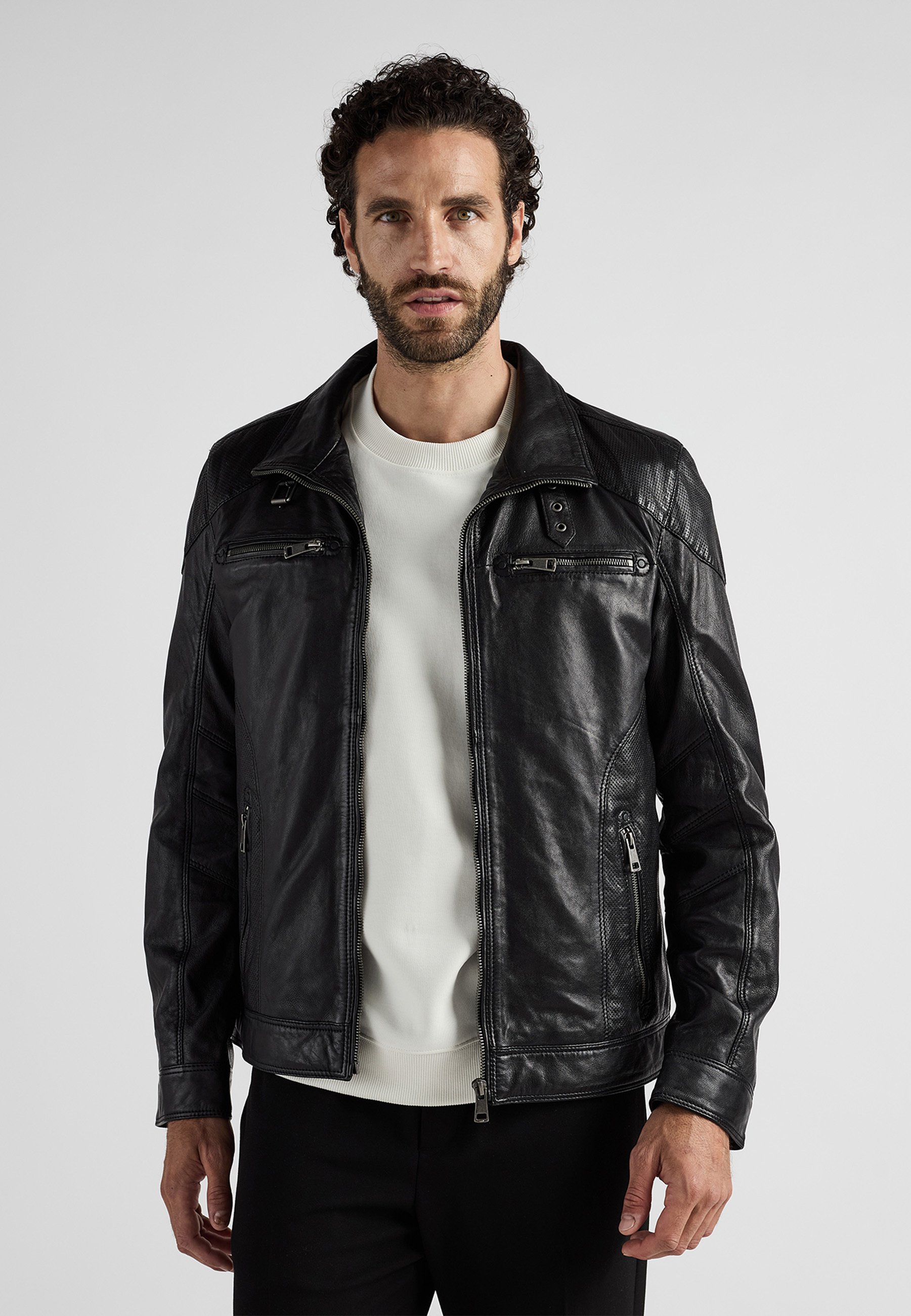 JCC Lederjacke black/schwarz Zalando