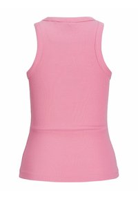 Roze rebrasta majica bez rukava s prilagođenim dizajnom i okruglim izrezom. Glatka tekstura s rastezljivim materijalom za udobnost.