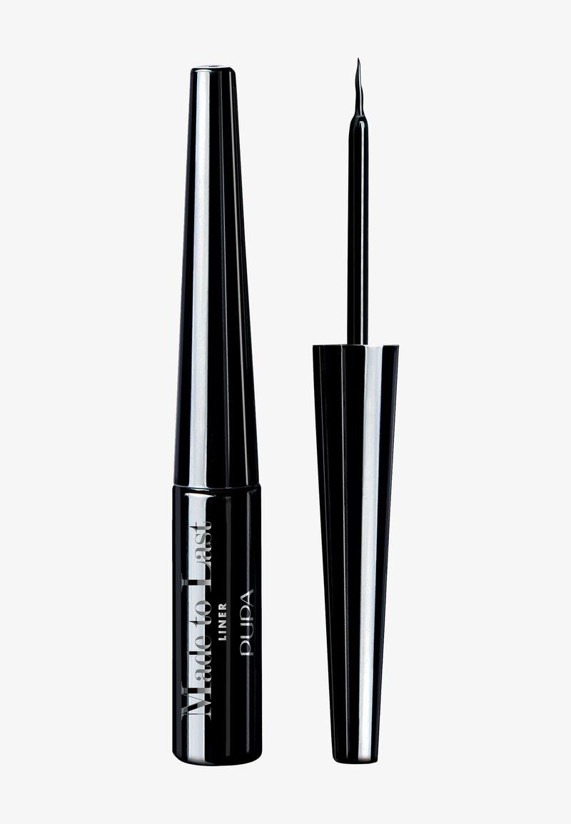 Eyeliner liquide noir dans un tube élégant et brillant avec un embout pointu. Il présente une base ronde et un bouchon texturé pour une meilleure prise en main.