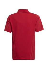 Rotes Poloshirt mit Kragen, kurzen Ärmeln und Seiteneinsätzen. Hergestellt aus einem strukturierten Stoff, bietet es eine klassische Passform und ein klares Design.