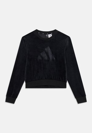 Sweatshirt court en velours noir avec des manches longues, des poignets et un ourlet à côtes. Présente un logo Adidas ton sur ton subtil à l'avant.