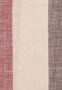 Textil mit horizontalen Streifen in Rot, Beige und Dunkelbraun. Der Stoff hat eine gewebte Textur und zeigt klare, unterscheidbare Farben und Muster.