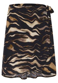 Gonna avvolgente con una stampa astratta ondulata nei toni del nero, marrone e crema. Realizzata in tessuto leggero con dettaglio di legatura laterale.