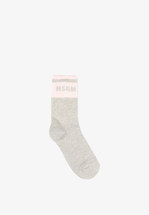 Chaussette courte gris clair avec un revers rose pâle arborant les lettres "MSGM" tricotées en gris.