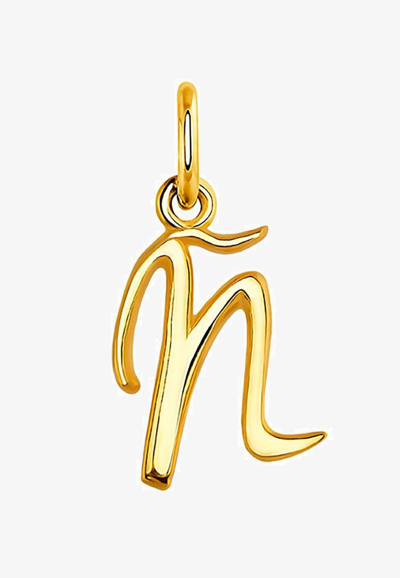 Colgante de oro con una forma estilizada de la letra "n" minúscula, acabado suave y un pequeño aro para su sujeción.